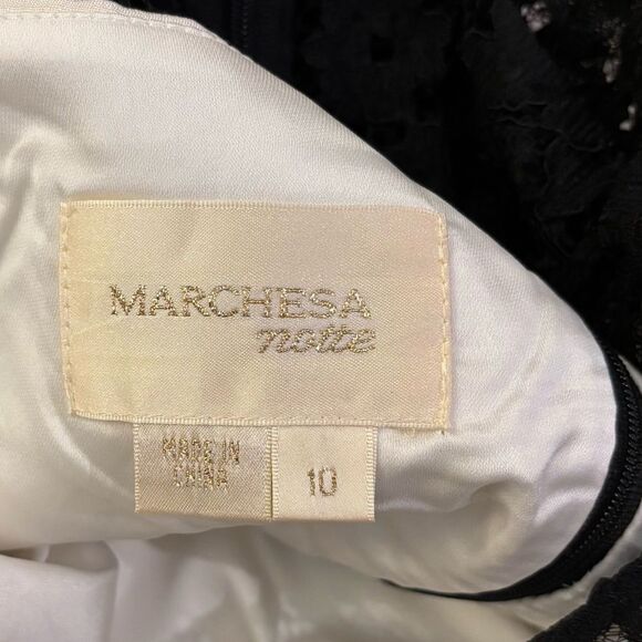 Marchesa Notte Beige Silk Black Lace Short Sleeve Romantic Bubble Mini Dress 10 - Picture 4 of 7
